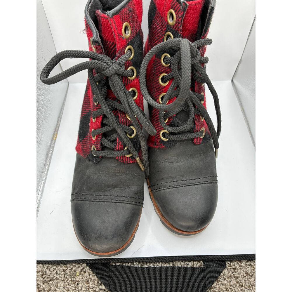 Sorel PDX Wedge Womens Size 8.5 Red Black Buffalo Plaid Lace Up Winter Boot - Picture 5 of 7